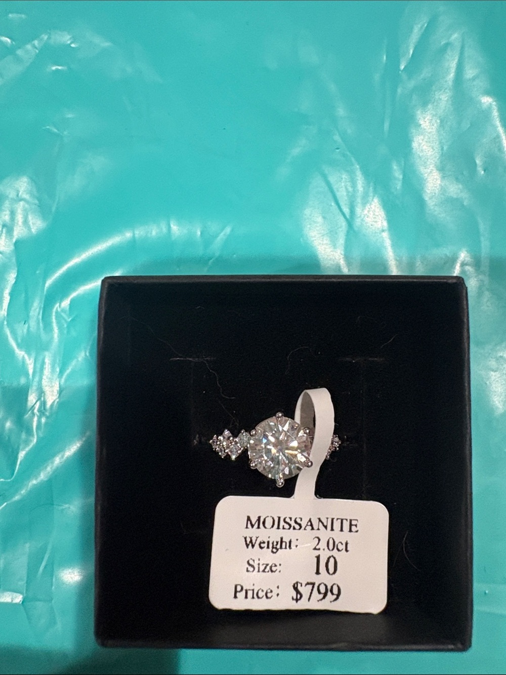 2.0ct Moissanite Round Halo Engagement Ring - Size 10 - White